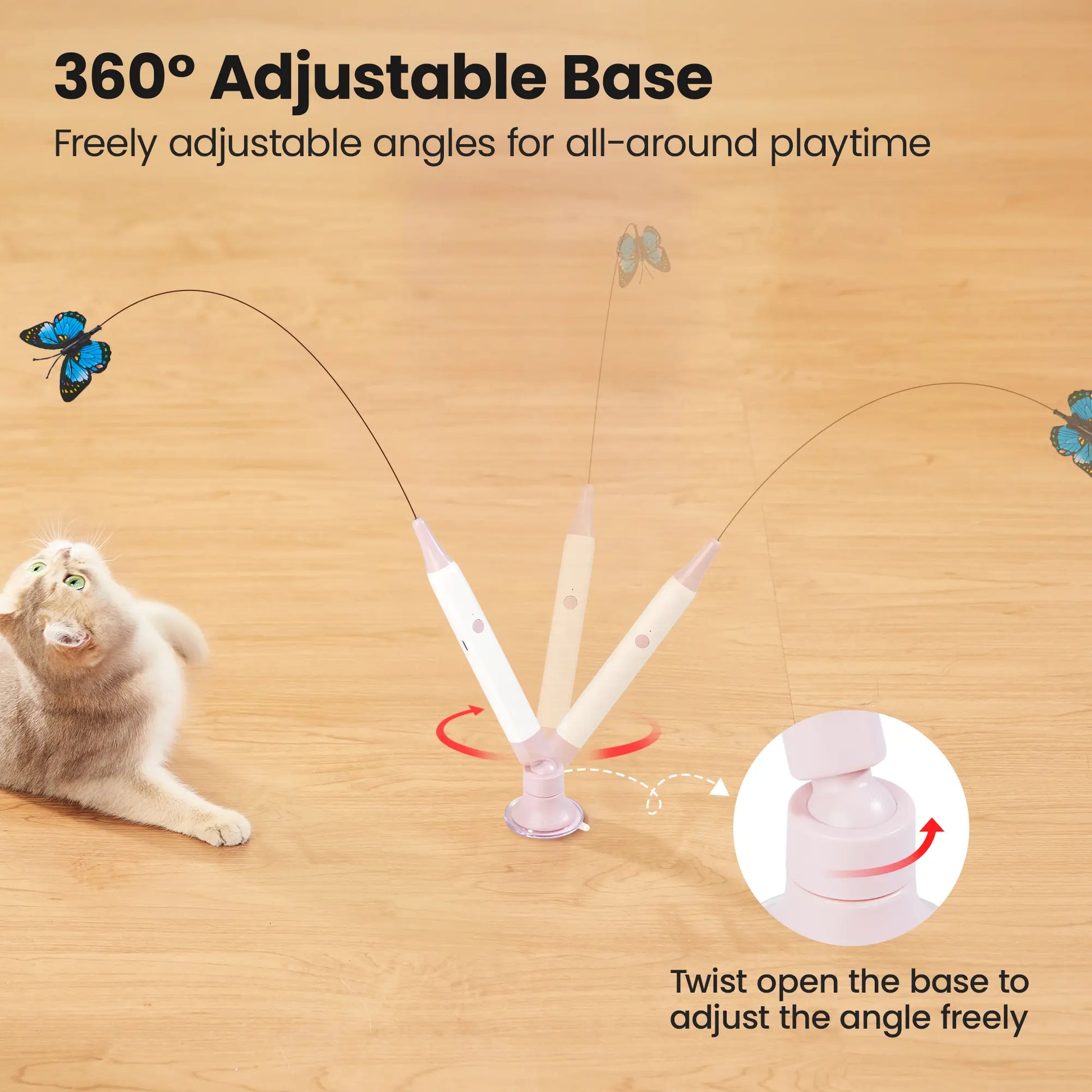 Potaroma Touch-Activated Rechargeable Electric Butterfly Cat Wand - Interactive USB Toy with Suction Cup for Cats and Kittens