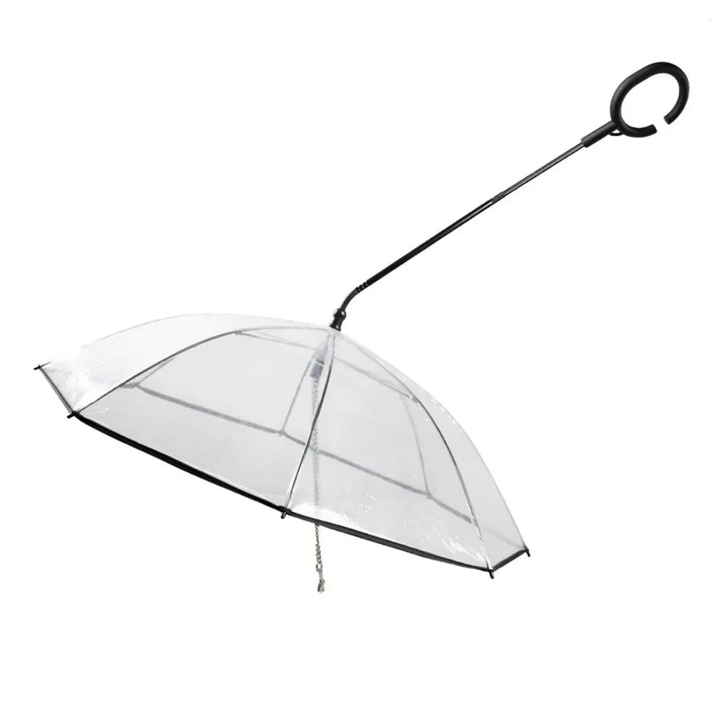 Clear Pet Dog Umbrellas with Leash C-Shape Handle Doggy Poncho Rainproof Adjustable Raincoat for Dogs for Rain/Snow Dog Walking
