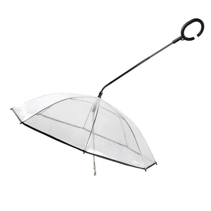 Clear Pet Dog Umbrellas with Leash C-Shape Handle Doggy Poncho Rainproof Adjustable Raincoat for Dogs for Rain/Snow Dog Walking