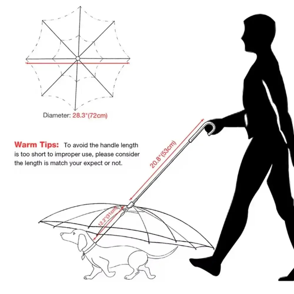 Clear Pet Dog Umbrellas with Leash C-Shape Handle Doggy Poncho Rainproof Adjustable Raincoat for Dogs for Rain/Snow Dog Walking