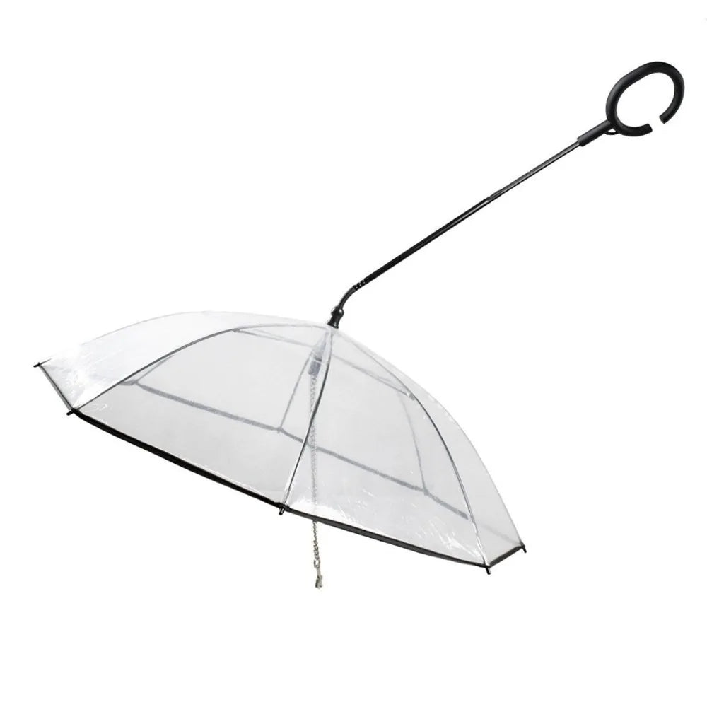 Clear Pet Dog Umbrellas with Leash C-Shape Handle Doggy Poncho Rainproof Adjustable Raincoat for Dogs for Rain/Snow Dog Walking
