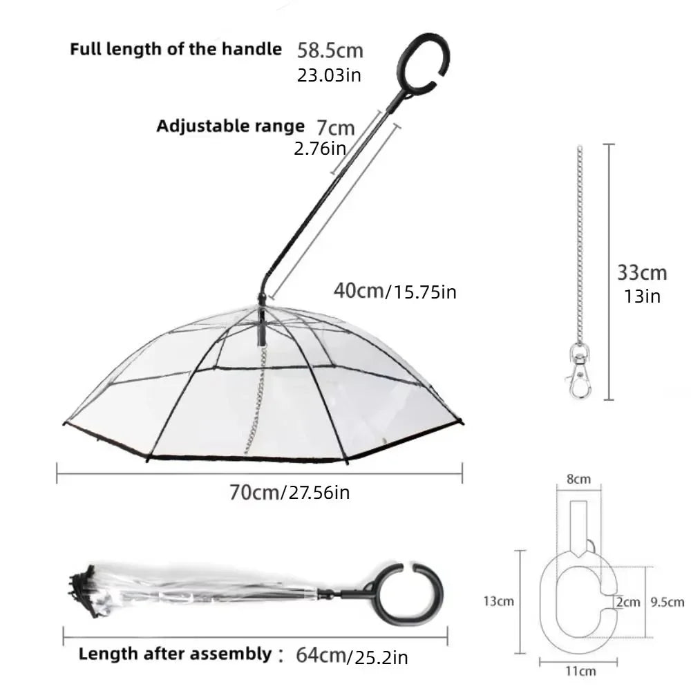 Clear Pet Dog Umbrellas with Leash C-Shape Handle Doggy Poncho Rainproof Adjustable Raincoat for Dogs for Rain/Snow Dog Walking