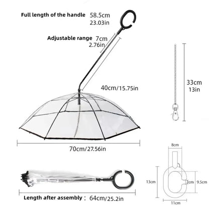 Clear Pet Dog Umbrellas with Leash C-Shape Handle Doggy Poncho Rainproof Adjustable Raincoat for Dogs for Rain/Snow Dog Walking