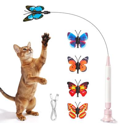 Potaroma Touch-Activated Rechargeable Electric Butterfly Cat Wand - Interactive USB Toy with Suction Cup for Cats and Kittens